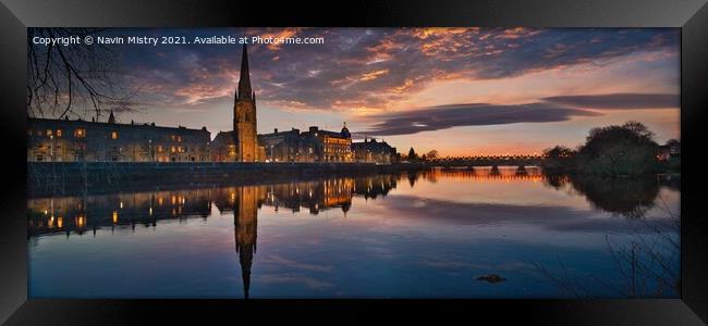 Panoramic image of Perth Scotland and the River Tay seen at dusk  Framed Print by Navin Mistry