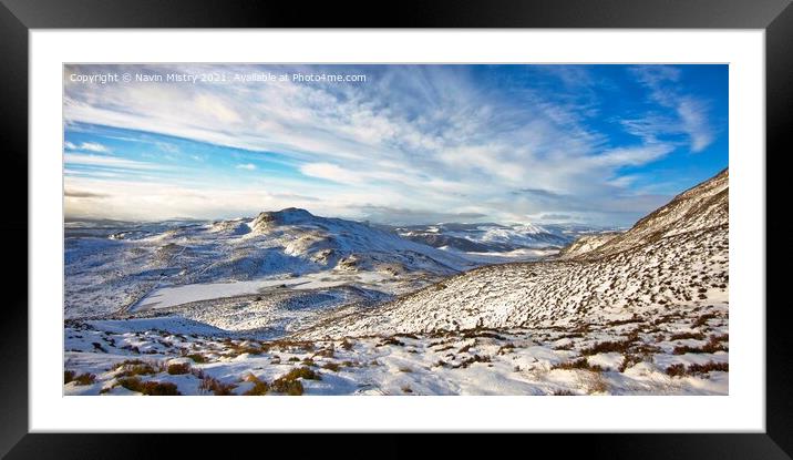A view of Loch a' Choire, near Pitlochry, Perthshire in winter from the path to Ben Vrackie Framed Mounted Print by Navin Mistry