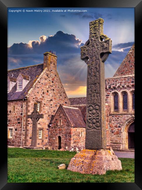 St Martin's Cross, Iona Abbey, Isle of Iona, Scotl Framed Print by Navin Mistry