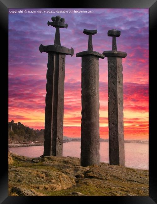 Sverd i fjell (Swords in Rock) Hafrsfjord, near St Framed Print by Navin Mistry