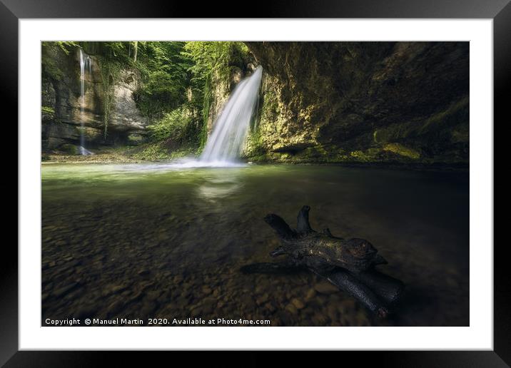 Emerald waterfall Framed Mounted Print by Manuel Martin