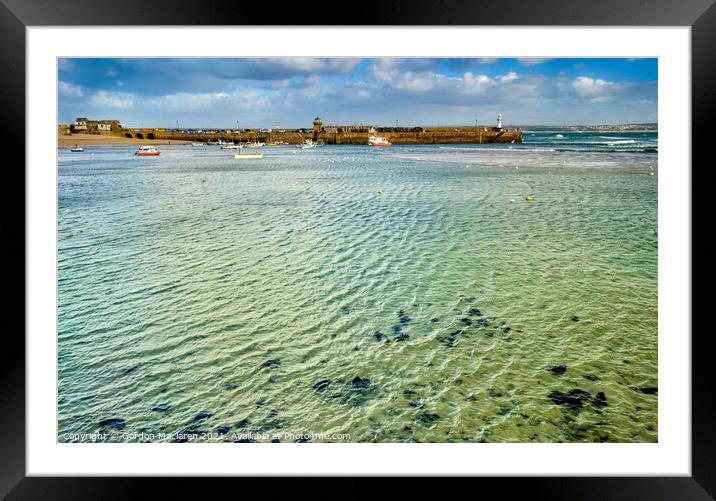 St Ives Harbour, Smeaton's Pier and Lighthouse Framed Mounted Print by Gordon Maclaren