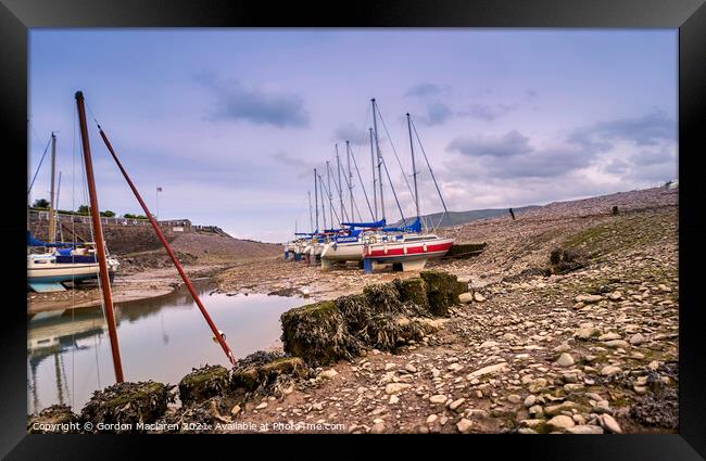 Boats at low tide, Porlock Weir, Somerset Framed Print by Gordon Maclaren