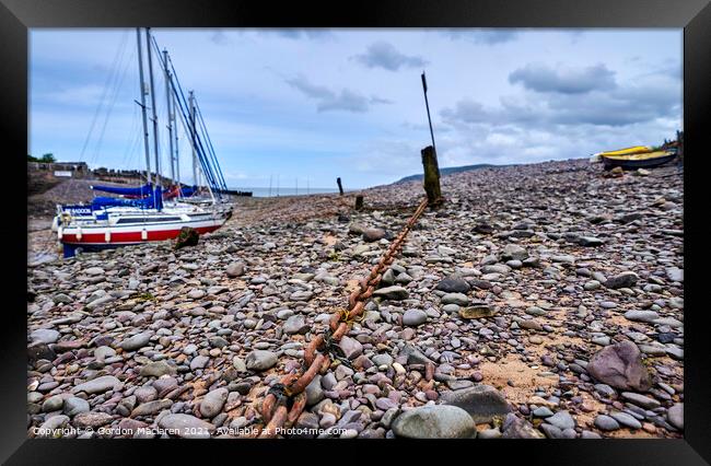 Boats at low tide, Porlock Weir, Somerset Framed Print by Gordon Maclaren