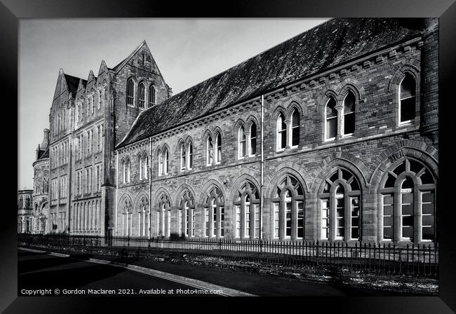 Monochrome image of the Old College, Aberystwyth Framed Print by Gordon Maclaren