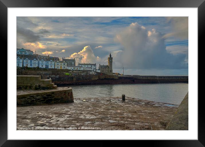 Sunrise over Porthleven Harbour and the clock tower, Cornwall  Framed Mounted Print by Gordon Maclaren