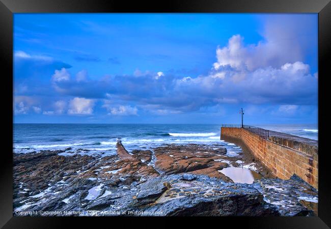 Sunrise over Porthleven Beach and jetty, Cornwall Framed Print by Gordon Maclaren