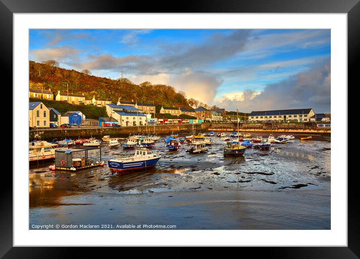 Boats in Porthleven harbour at sunrise  Framed Mounted Print by Gordon Maclaren