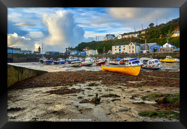 Boats moored in Porthleven Harbour, Cornwall   Framed Print by Gordon Maclaren