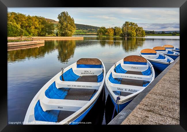 Boats moored in Llangorse Lake Brecon Beacons Framed Print by Gordon Maclaren