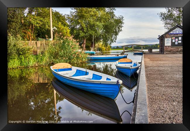 Boats moored in Llangorse Lake Brecon Beacons Framed Print by Gordon Maclaren