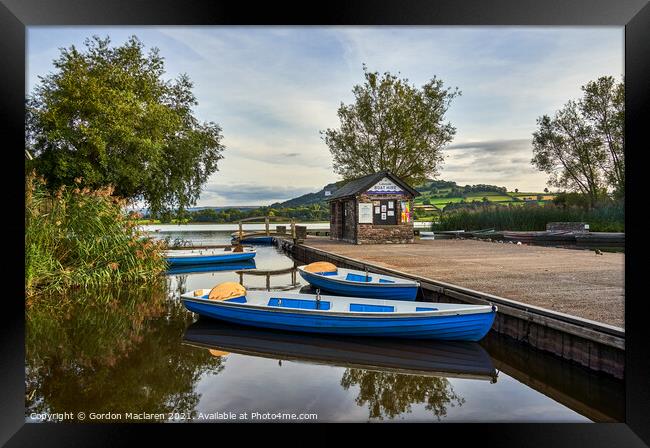 Boats moored in Llangorse Lake Brecon Beacons Framed Print by Gordon Maclaren