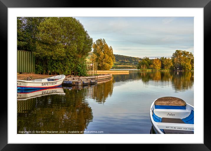 Boats moored in Llangorse Lake Brecon Beacons Framed Mounted Print by Gordon Maclaren