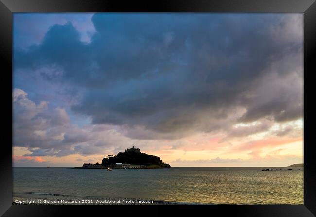 Sunset over St Michaels Mount, Marazion, Cornwall Framed Print by Gordon Maclaren