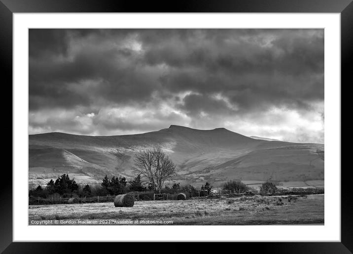 Pen y Fan and Corn Du Black and White Framed Mounted Print by Gordon Maclaren