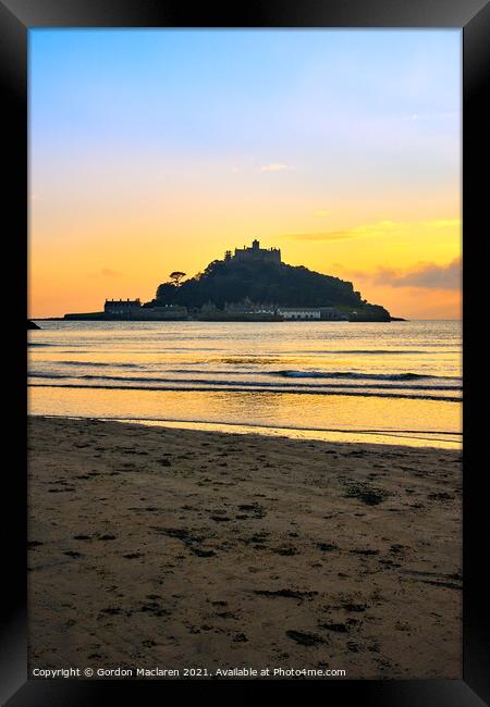 Sunset, St Michaels Mount Cornwall Framed Print by Gordon Maclaren