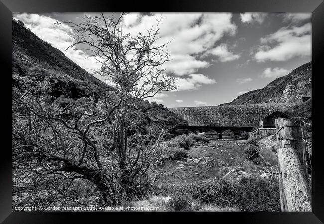 Caban Coch Dam, Elan Valley, black and white Framed Print by Gordon Maclaren