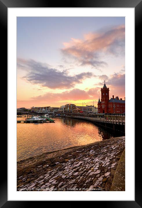 Sunset over Cardiff Bay and the Pierhead Building Framed Mounted Print by Gordon Maclaren