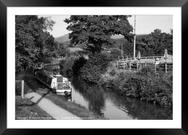 The Brecon and Monmouthshire Canal, Llangynidr, Monochrome Framed Mounted Print by Gordon Maclaren