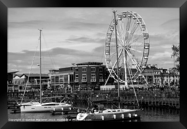 Mermaid Quay, Cardiff Bay, Wales, Monochrome Framed Print by Gordon Maclaren