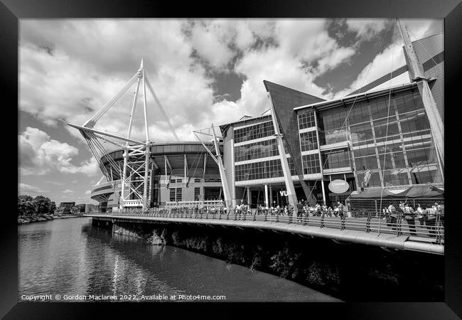 Principality Stadium, Cardiff, Wales Monochrome  Framed Print by Gordon Maclaren