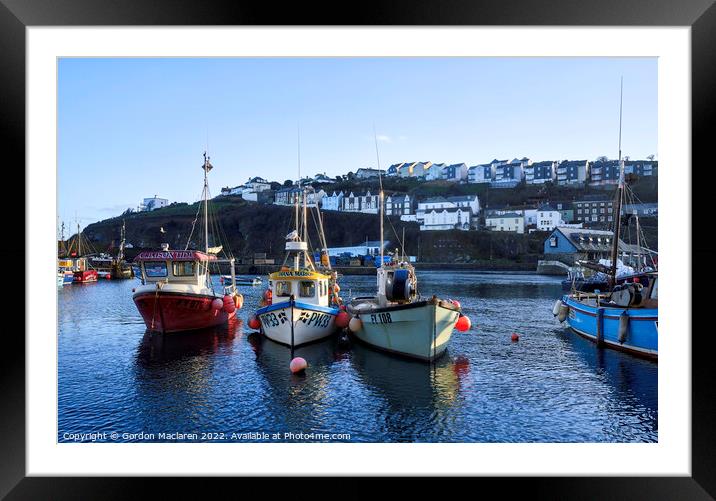 Fishing boats in Mevagissey Harbour, Cornwall Framed Mounted Print by Gordon Maclaren