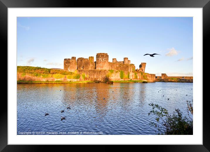 Sunset, Caerphilly Castle, South Wales Framed Mounted Print by Gordon Maclaren