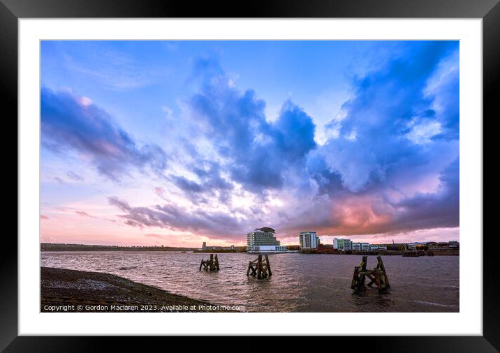 Sunset over Cardiff Bay, South Wales Framed Mounted Print by Gordon Maclaren