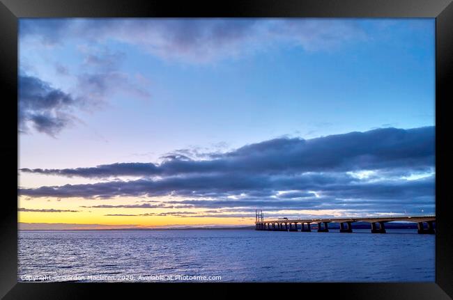 Sunset over the original Severn Bridge Framed Print by Gordon Maclaren