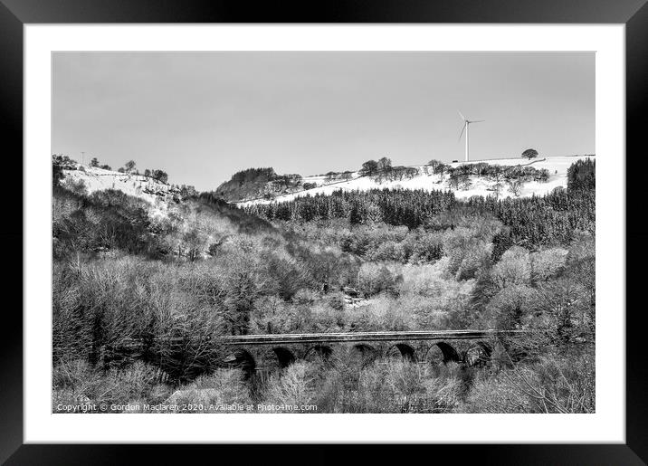 Bargoed Viaduct and Wind Turbine Framed Mounted Print by Gordon Maclaren