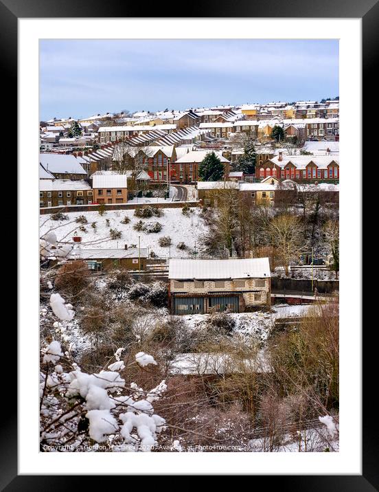 The town of Bargoed in the snow Framed Mounted Print by Gordon Maclaren