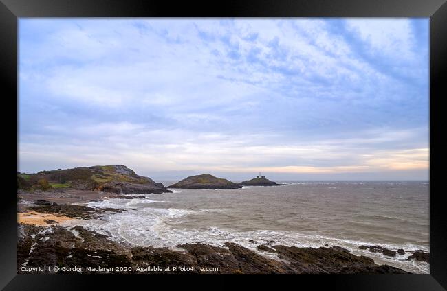 Mumbles Lighthouse, Swansea Bay, at dawn Framed Print by Gordon Maclaren