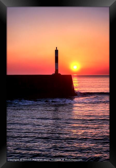 Sunset Aberystwyth Harbour Lighthouse Framed Print by Gordon Maclaren