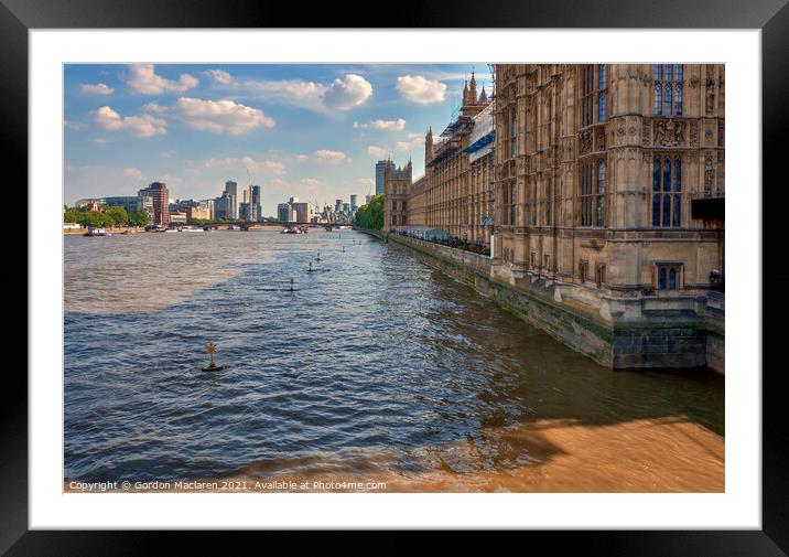 The River Thames London flowing past the Palace of Westminster Framed Mounted Print by Gordon Maclaren