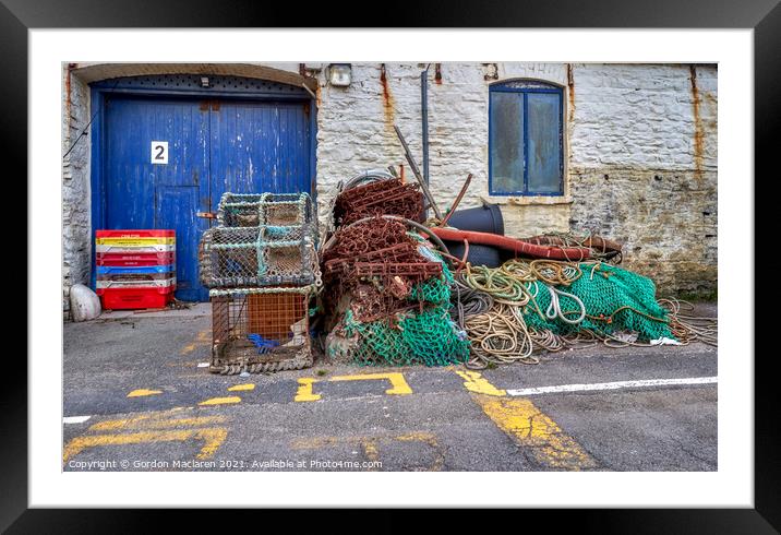 Lobster Pots and fishing tackle, Aberystwyth Harbour Framed Mounted Print by Gordon Maclaren
