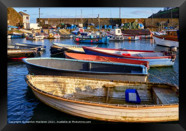 Boats in Mevagissey Harbour Cornwall Framed Print by Gordon Maclaren