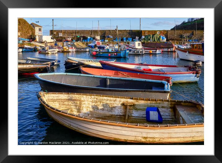 Boats in Mevagissey Harbour Cornwall Framed Mounted Print by Gordon Maclaren