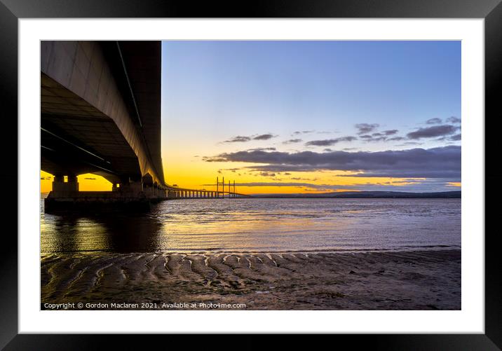A magnificent sunset over the severn bridge Framed Mounted Print by Gordon Maclaren