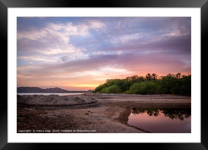Tropical sunset, Tambor beach Costa Rica Framed Mounted Print by Marco Diaz