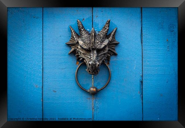 Dragon head door knocker Framed Print by Christina Hemsley