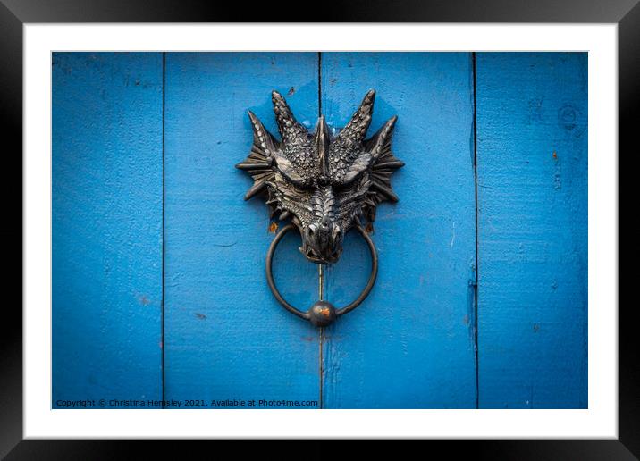 Dragon head door knocker Framed Mounted Print by Christina Hemsley