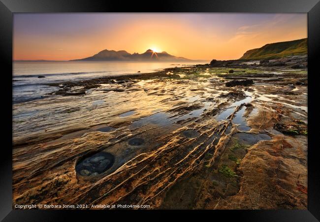 Laig Bay Sunset over Rum Isle of Eigg Scotland Framed Print by Barbara Jones