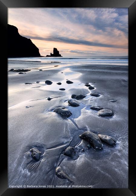Talisker Beach at Sunset Skye Scotland Framed Print by Barbara Jones