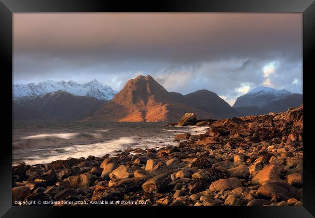 Elgol, Red Cuillin at Sunset Isle of Skye  Framed Print by Barbara Jones