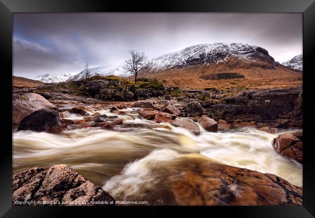 The Raging Power of the River Etive. Framed Print by Barbara Jones