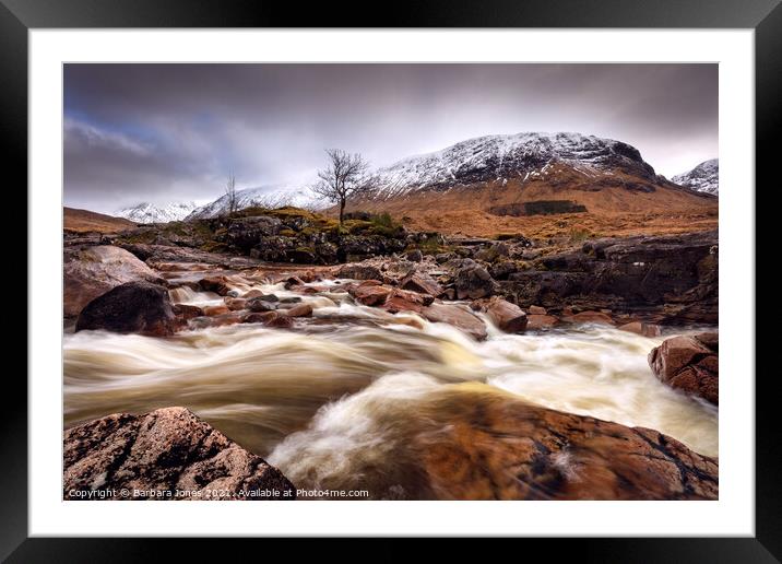 The Raging Power of the River Etive. Framed Mounted Print by Barbara Jones