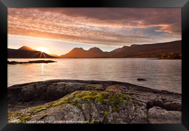 Loch Bad a Ghaill, Inverpolly Sunrise Scotland Framed Print by Barbara Jones