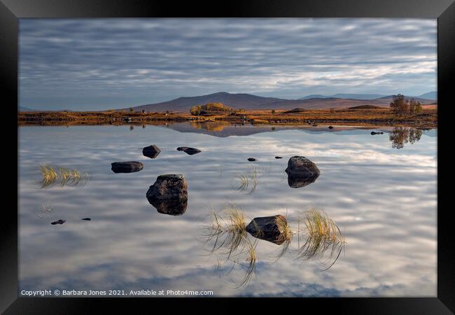 Loch Ba Reflections,  Autumn Rannoch Moor Scotland Framed Print by Barbara Jones