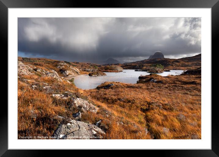   Suilven and Canisp in a Storm, Assynt. Framed Mounted Print by Barbara Jones