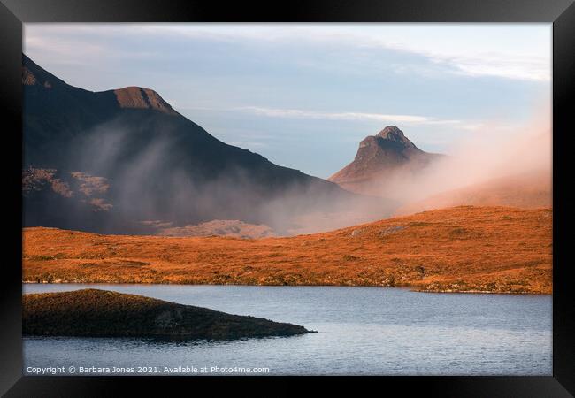 Majestic Stac Pollaidh in Autumn Mist Framed Print by Barbara Jones